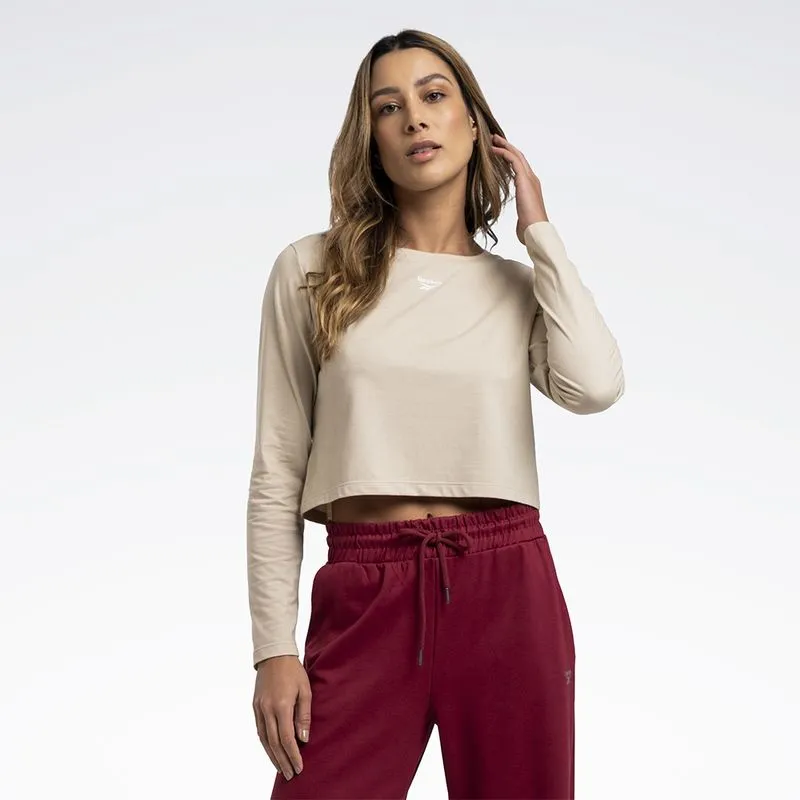 Camiseta Reebok Young Cropped Manga longa Feminina Bege - M