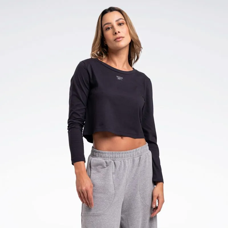 Camiseta Reebok Young Cropped Manga longa Feminina Preto - M