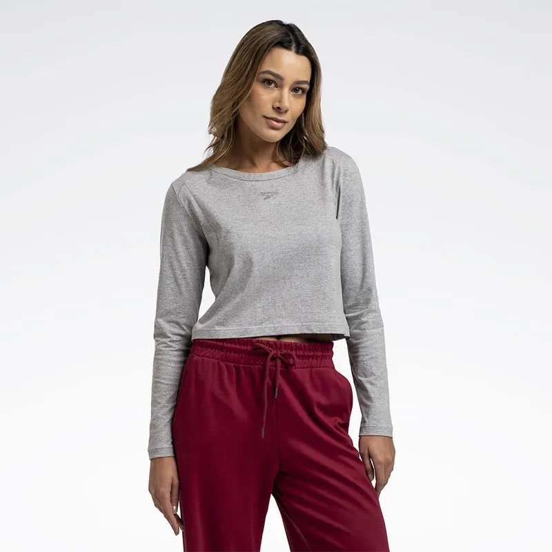 Camiseta Reebok Young Cropped Manga longa Feminina Cinza mescla - GG