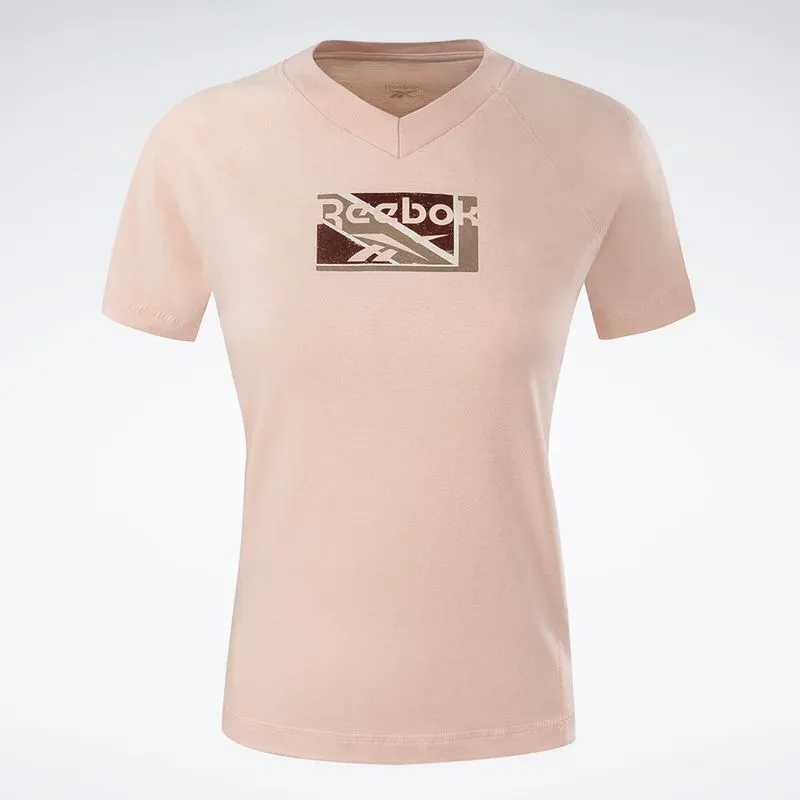 Camiseta Reebok Estampada Manga Curta Raglan Feminina Rosa - G