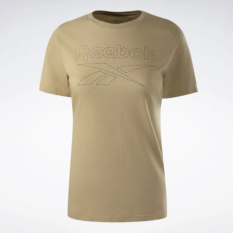 Camiseta Reebok CL Logo Manga curta Feminina Bege - M