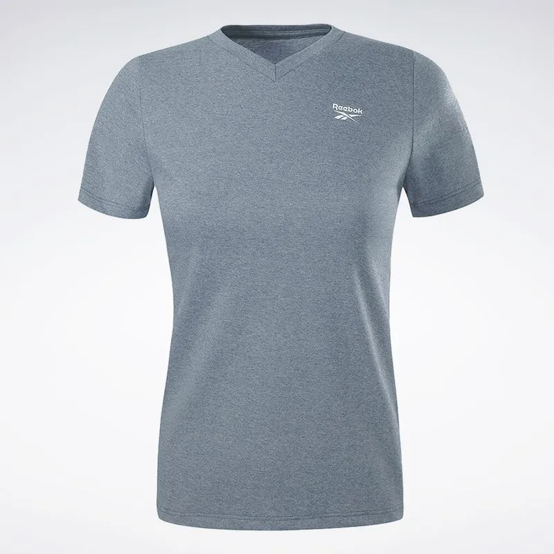 Camiseta Reebok Cl Logo V Manga curta Feminina Cinza mescla - P