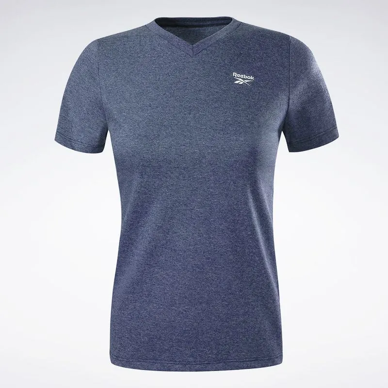 Camiseta Reebok Cl Logo V Manga curta Feminina Azul - P
