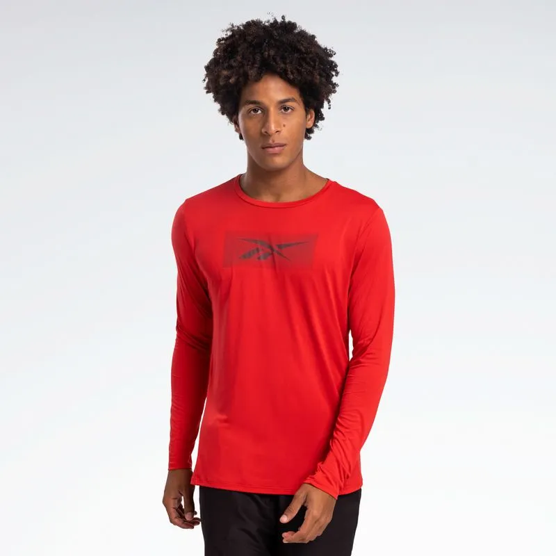 Camiseta Reebok Race Print Manga longa Masculina Vermelho - M