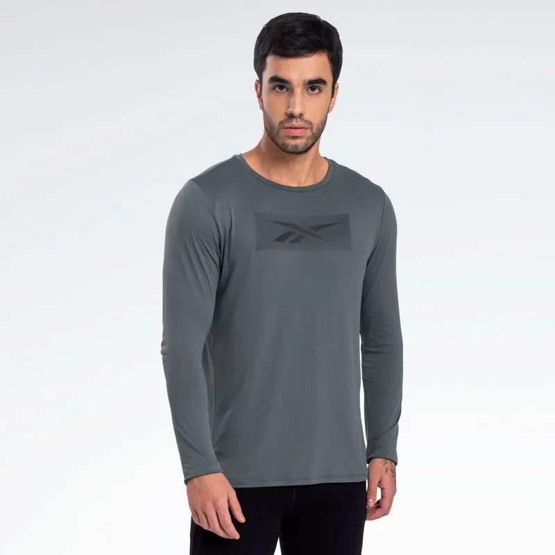 Camiseta Reebok Race Print Manga longa Masculina Verde - G
