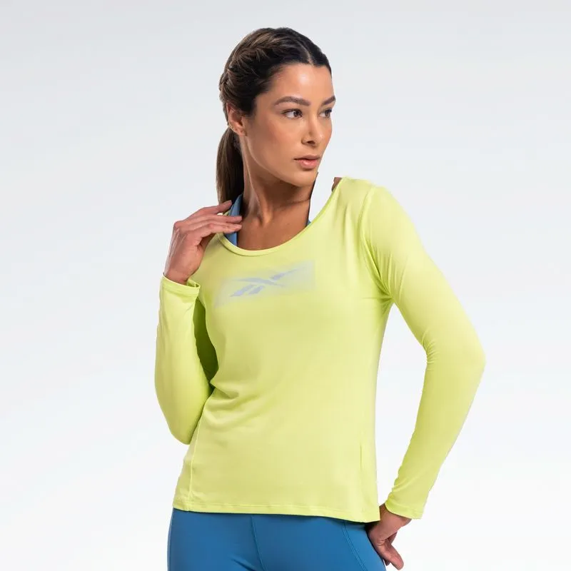 Camiseta Reebok Race Print Manga Longa Feminina Verde - P