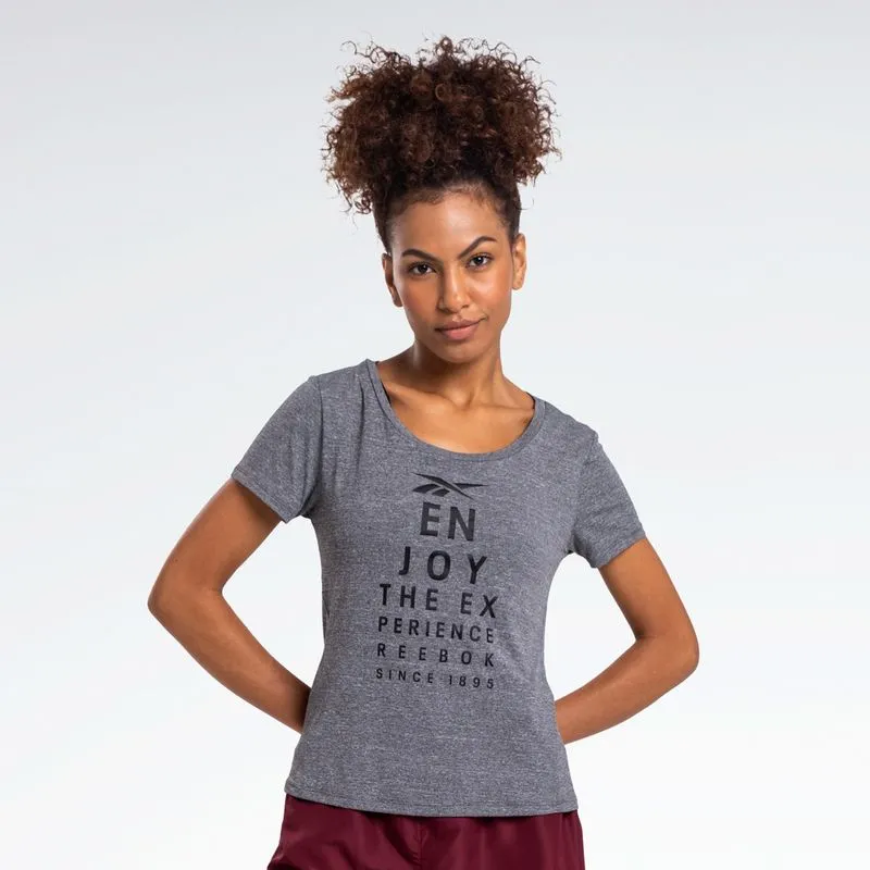 Camiseta Reebok Race Print Manga Curta Feminina Cinza Mescla - P