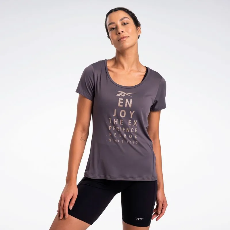 Camiseta Reebok Race Print Manga Curta Feminina Cinza - G