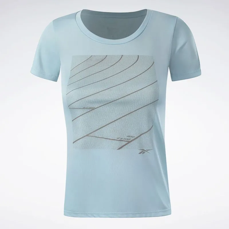 Camiseta Reebok Utility Print Manga Curta Feminina Azul - GG