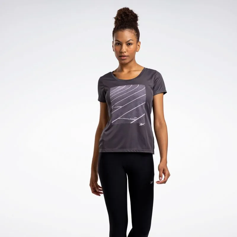 Camiseta Reebok Utility Print Manga Curta Feminina Cinza escuro - P