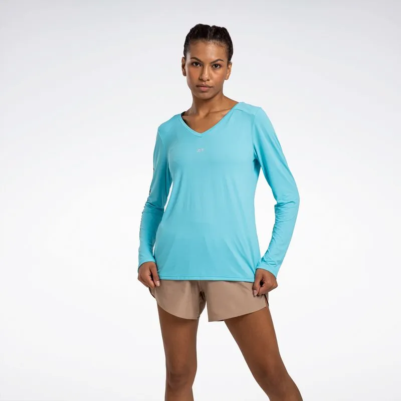 Camiseta Reebok Athletic Print Manga Longa Feminina Azul - GG