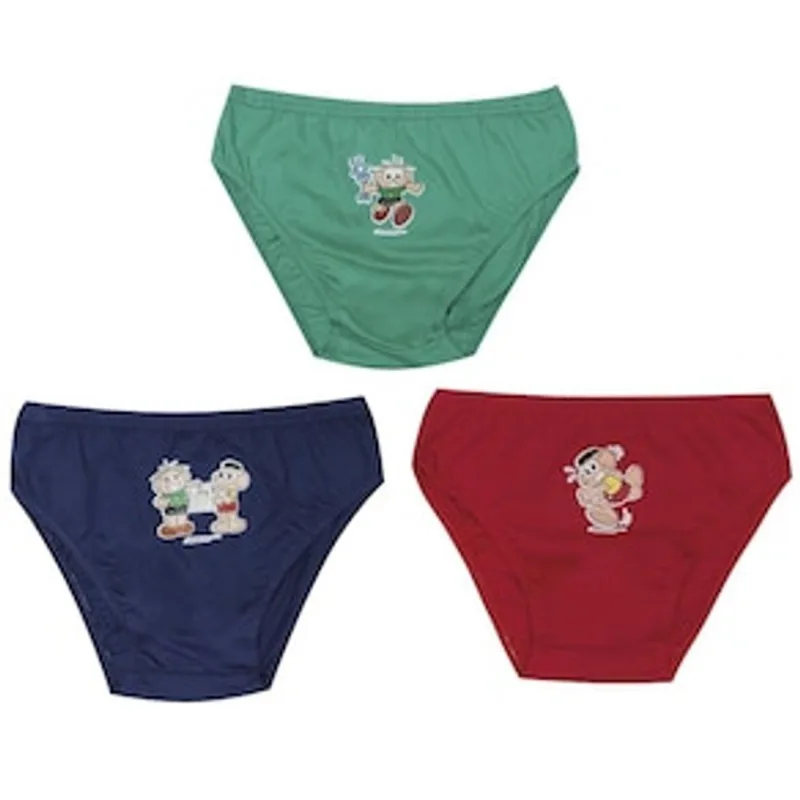 Kit Cueca Infantil Evanilda Turma da Mônica 219 de Algodão - 3 Peças
