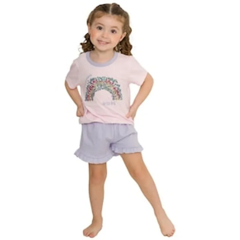 Pijama Infantil Evanilda Feminino Manga Curta Arco Íris - Colorido