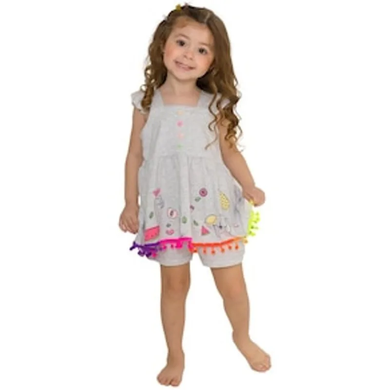 Pijama Infantil Evanilda Feminino Manga Curta Salada e Fruta - Colorido