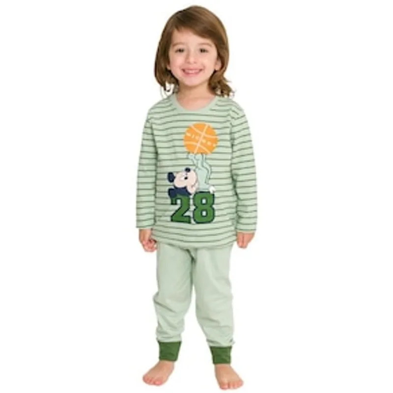 Pijama Infantil Masculino Evanilda Mickey Mouse Disney - Verde