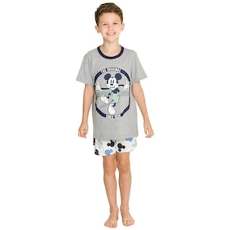 Pijama Infantil Masculino Manga Curta Disney 1207 Evanilda – Cinza Mescla/Branco