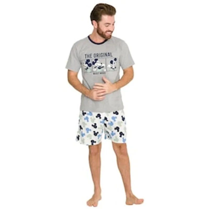 Pijama Masculino Evanilda Mickey Mouse Disney - Cinza e Branco 1