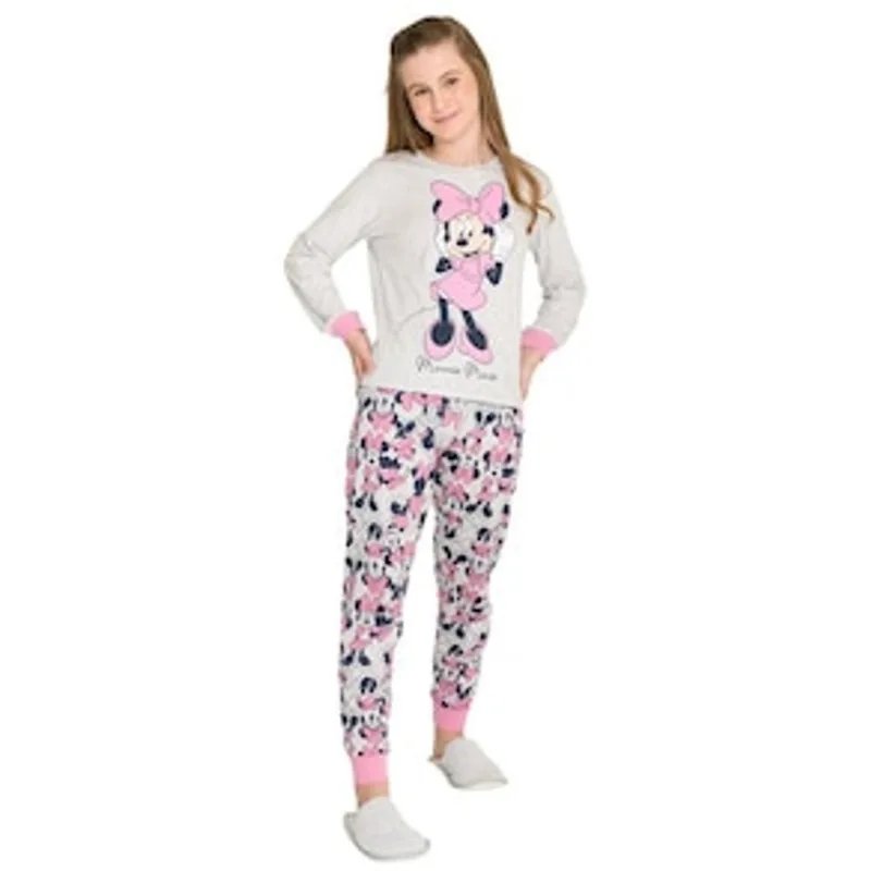 Pijama Juvenil Feminino Manga Longa Disney 1195 Evanilda – Cinza Mescla/Rosa