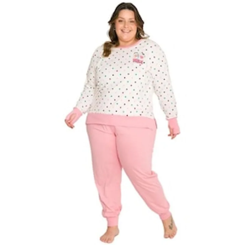 Pijama Feminino Plus Size Evanilda Turma da Mônica - Branco e Rosa 1