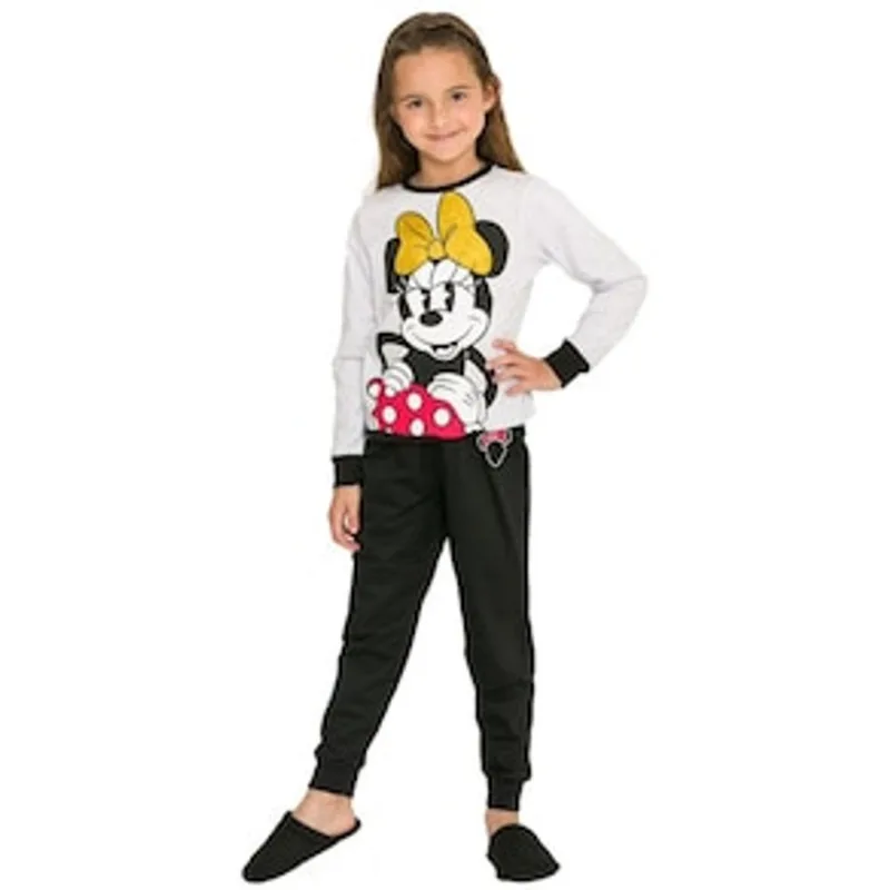 Pijama Infantil Feminino Manga Longa Disney 1197 Evanilda - Cinza Mescla/Preto