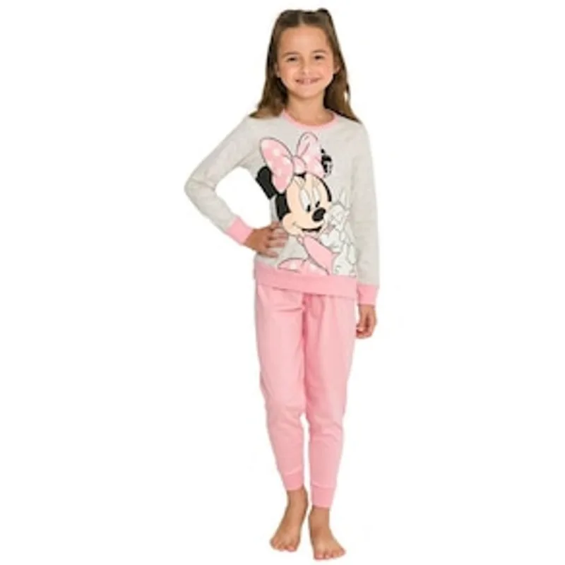 Pijama Infantil Feminino Manga Longa Disney 1202 Evanilda - Cinza Mescla/Rosa