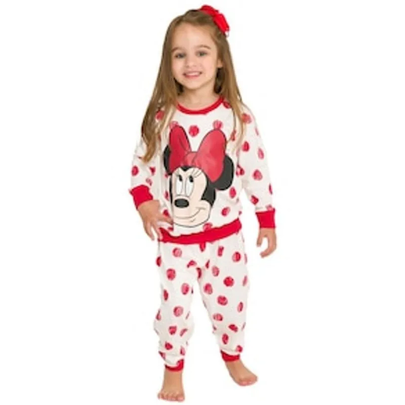 Pijama Infantil Feminino Evanilda Minnie Disney - Branco e Vermelho