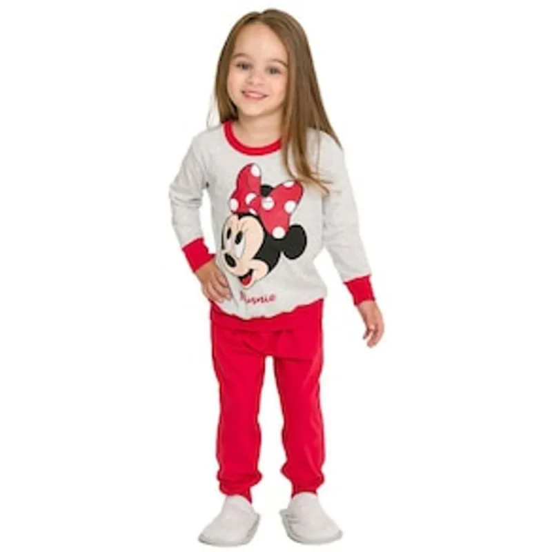 Pijama Infantil Feminino Evanilda Minnie Disney - Vermelho e Cinza Claro