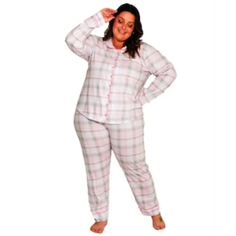 Pijama Feminino Plus Size Evanilda Apricot Daisy Days - Branco e Rosa 1