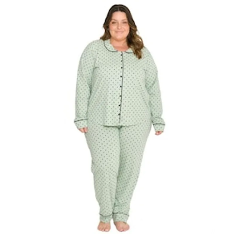 Pijama Feminino Plus Size Evanilda Daisy Days - Verde Chá 1