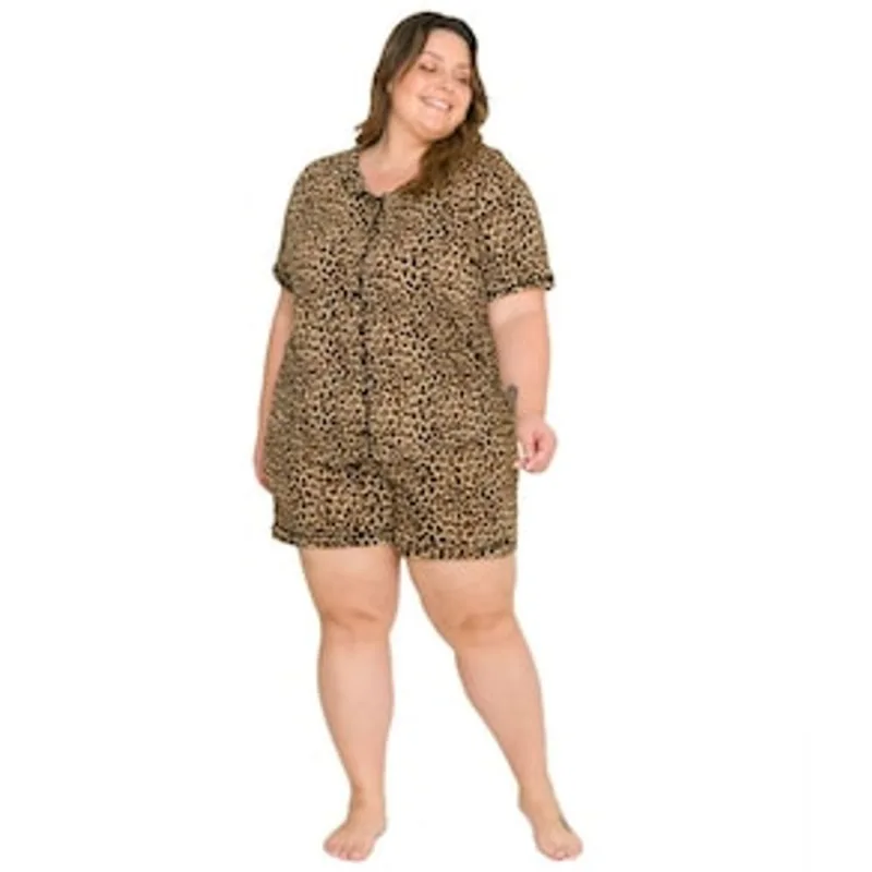 Pijama Feminino Plus Size Evanilda Safari Daisy Days - Amarelo e Preto 1