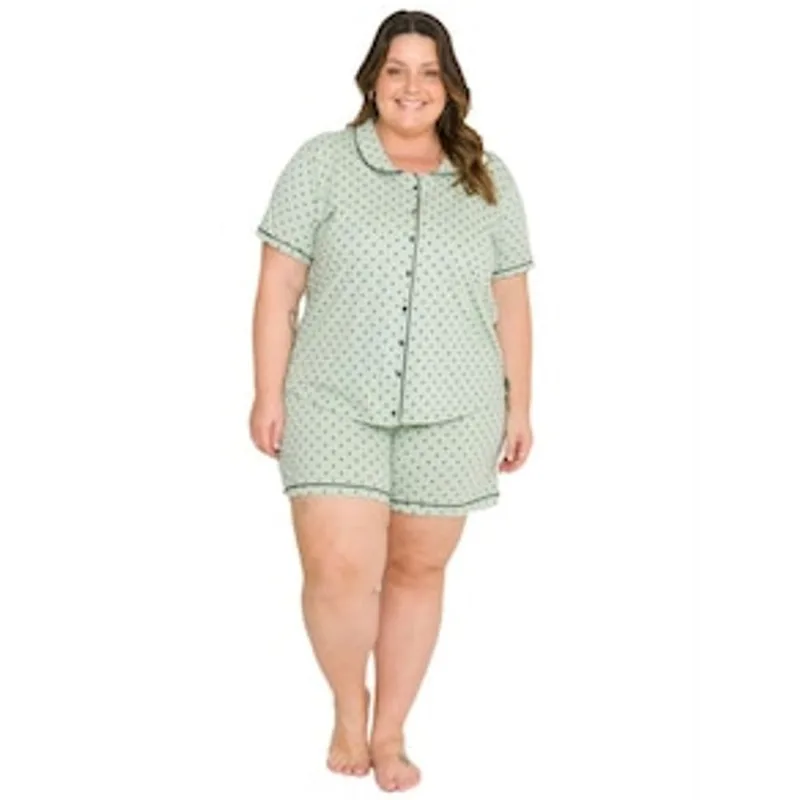 Pijama Feminino Plus Size Evanilda Daisy Days - Verde Chá 1