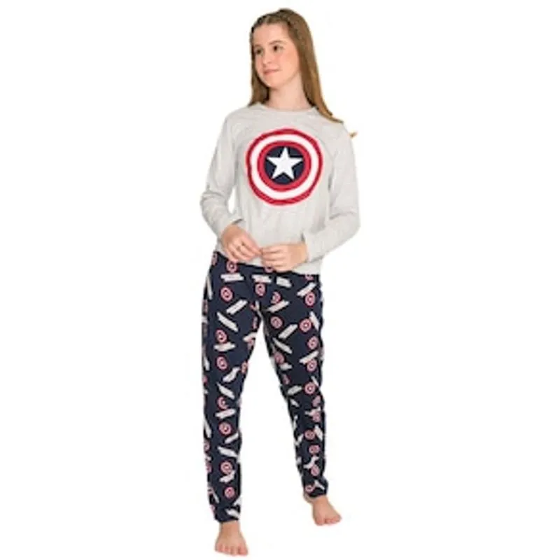 Pijama Juvenil Feminino Manga Longa Avengers 344 Evanilda – Cinza Mescla/Azul Marinho 1