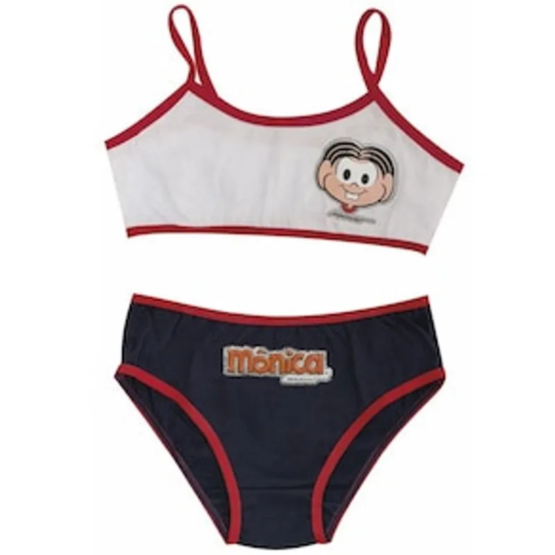 Conjunto Top e Calcinha Infantil Turma da Mônica 106 Evanilda Branco e Azul - 2 peças