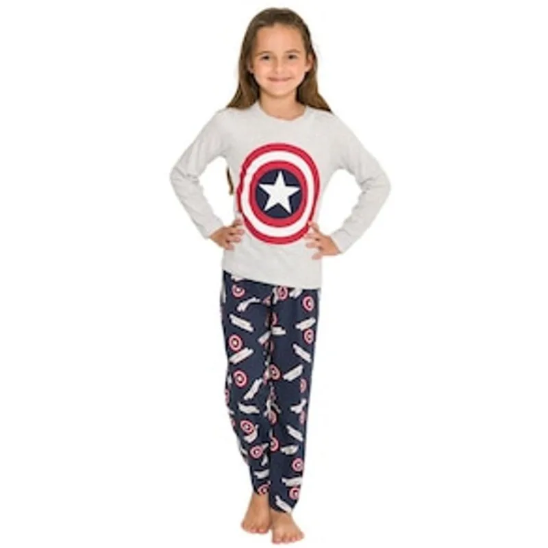 Pijama Infantil Feminino Manga Longa Avengers 344 Evanilda – Cinza Mescla/Azul Marinho