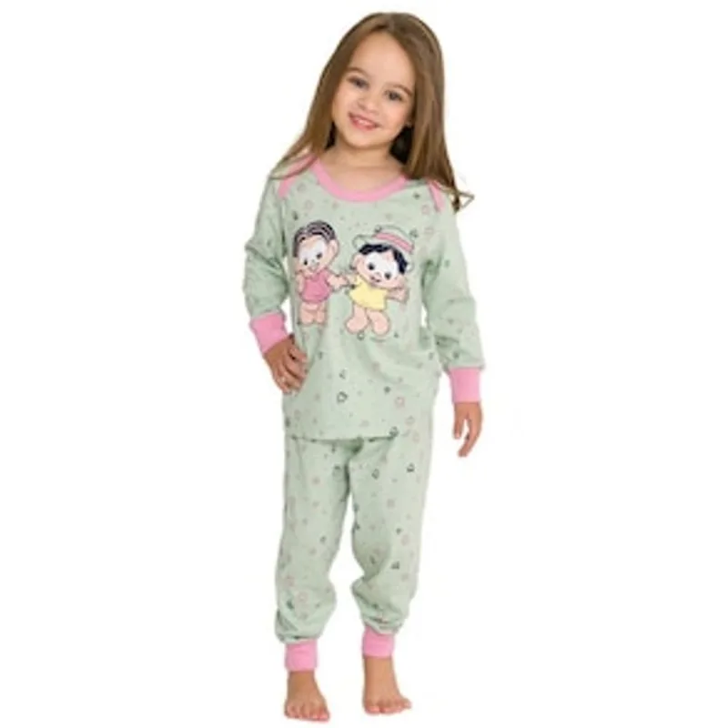 Pijama Infantil Feminino Evanilda Turma da Mônica - Verde e Rosa