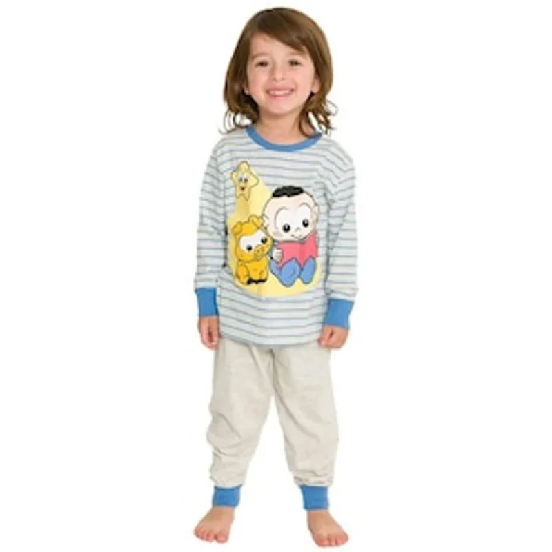 Pijama Infantil Masculino Evanilda Turma da Mônica - Azul e Bege Claro