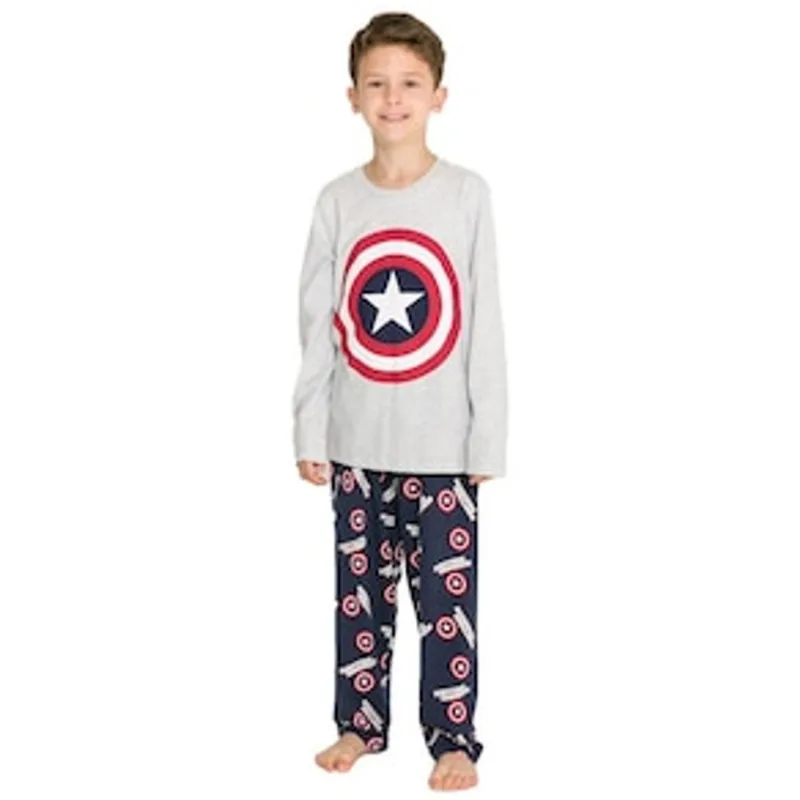 Pijama Infantil Masculino Manga Longa Avengers 343 Evanilda – Cinza Mescla/Azul Marinho