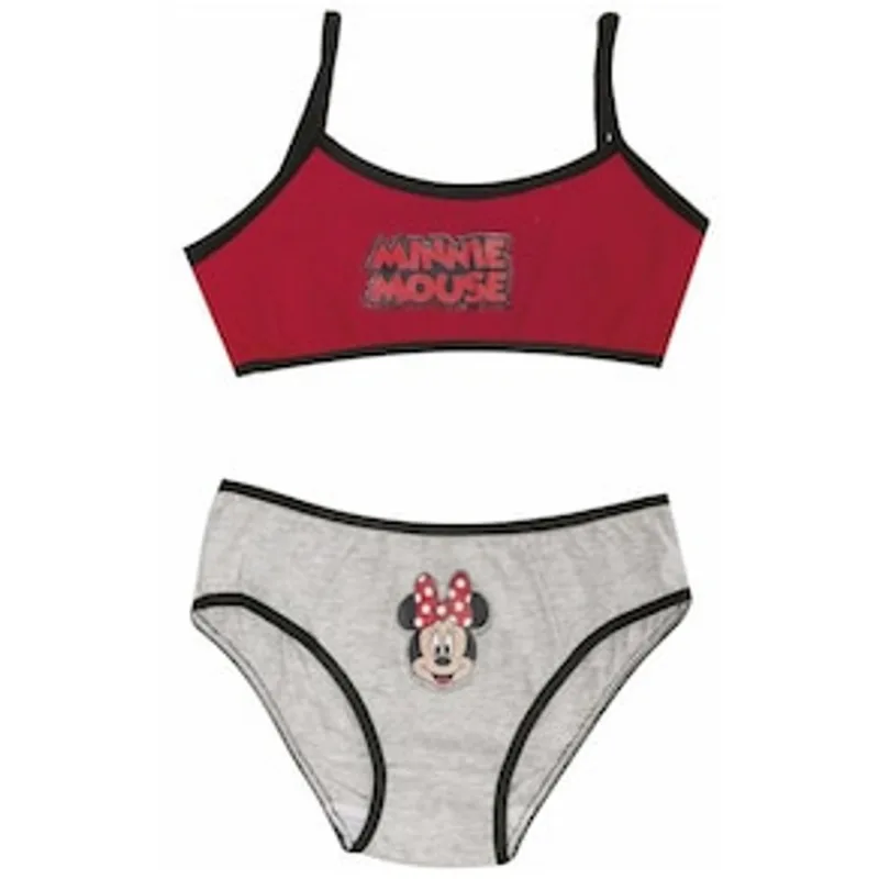 Conjunto Top e Calcinha Infantil Minnie 39 Evanilda Vermelho e Cinza – 2 peças