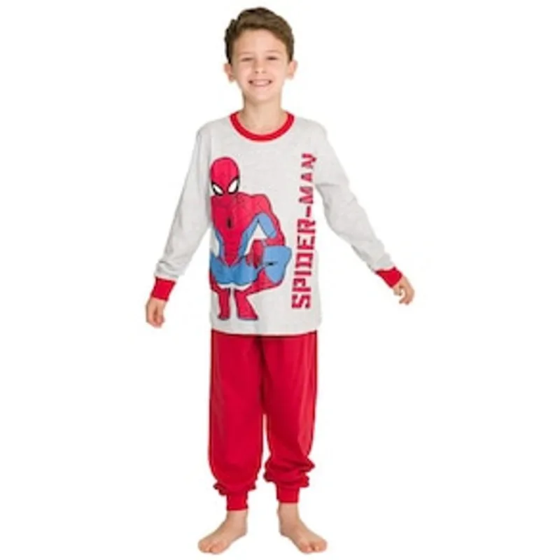 Pijama Infantil Masculino Manga Longa Spider 274 Evanilda - Cinza Mescla/Vermelho