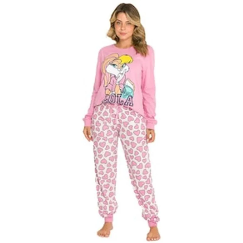 Pijama Feminino Evanilda Looney Tunes DC Comics - Branco e Rosa 1