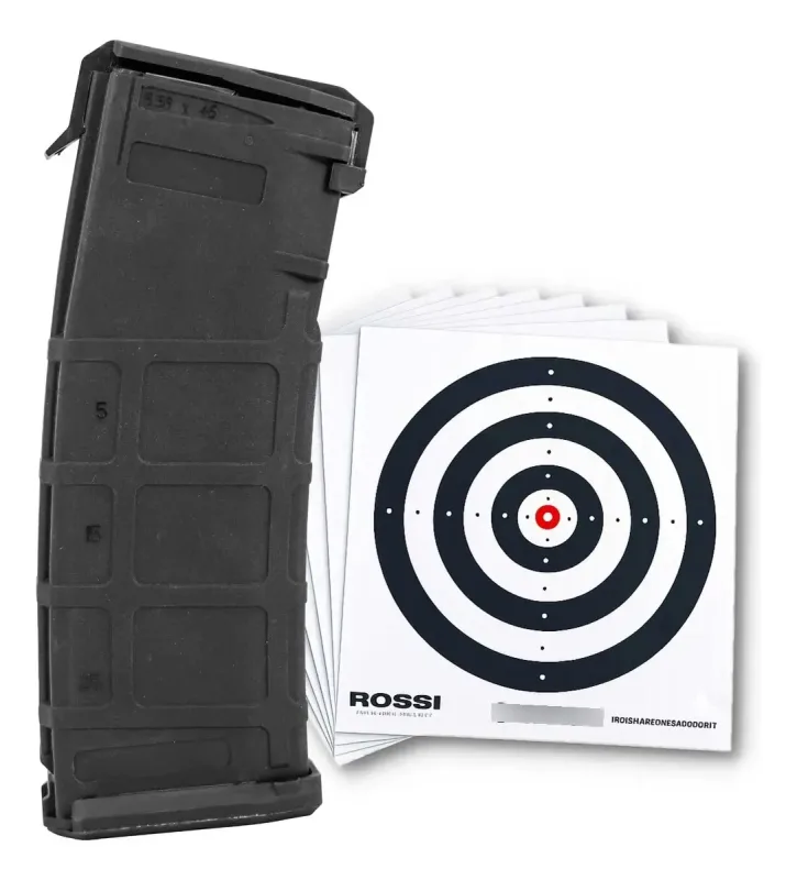 Magazine Carregador Airsoft M4 Rossi Mid Pmag 130bbs + Alvos