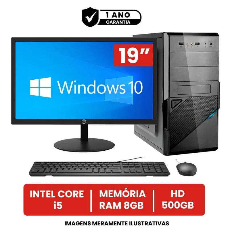 Computador Pc Cpu Completo Intel Core I5 8gb 500gb Windows 10 Monitor 19 Led Hdmi Kit Best Pc