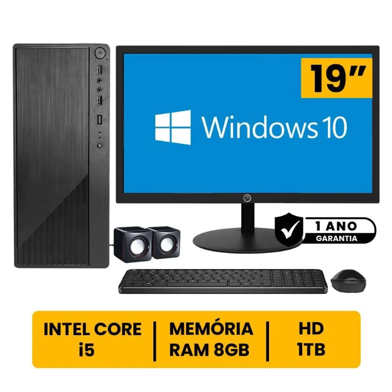 Computador Completo Intel Core I5 8gb Hd 1tb Monitor Led 19 Hdmi c/ Windows 10