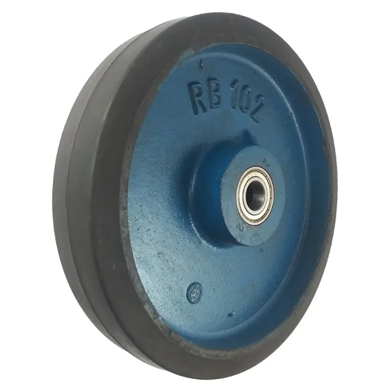 Roda de Ferro Revestida em Borracha 10x2 Rol. de Esf. Furação 20mm - RB10X2E20
