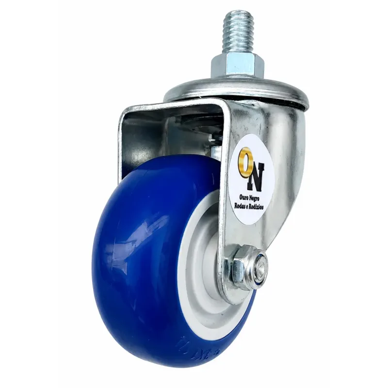 Rodizio Giratório de Rosca 312 PVC (7,5cm) Azul, Furo Passante - RGR312PVC_F13_AJ_AZ