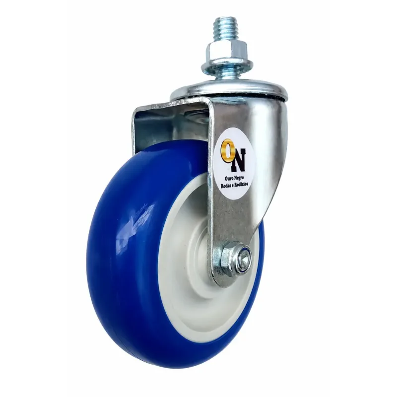 Rodizio Giratório de Rosca 412 PVC (10cm) Azul, Furo Passante - RGR412PVC_F13_AJ_AZ