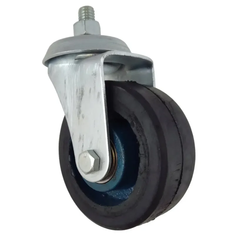 Rodizio Giratório de Rosca 414 Roda (10cm) de Ferro Revestida em Borracha com Rolamento de Esferas - RGR414RBE15