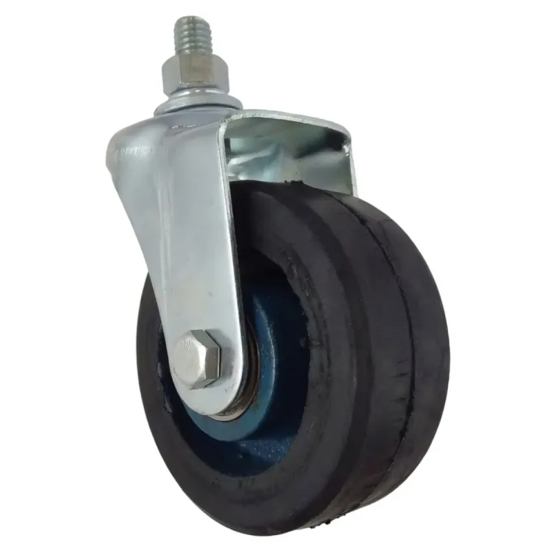 Rodizio Fixo de Rosca 414 Roda (10cm) de Ferro Revestida em Borracha, com Rolamento de Esferas - RFR414RBE15