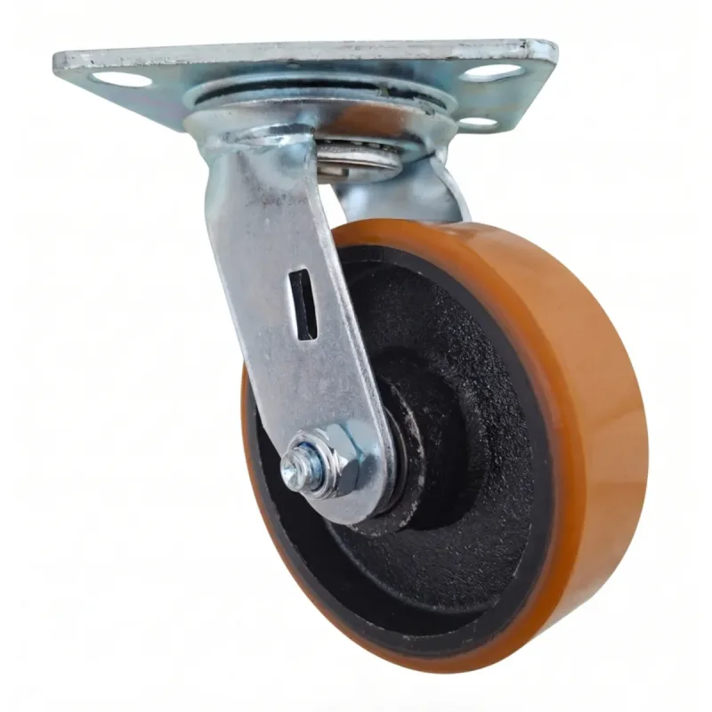 Rodizio Giratório de Placa 514 Roda (12,5cm) de Ferro Revestida em Poliuretano PU c/ Rol. de Esfera - RGP514RUE15_AJ