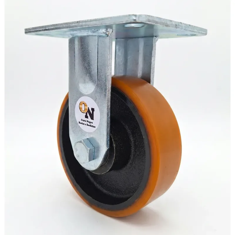 Rodizio Fixo de Placa 514 Roda (12,5cm) de Ferro Revestida em Poliuretano PU, Rolamento de Esferas - RFP514RUE15_AJ